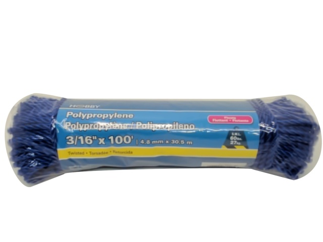 Polypropylene Rope 3/16 X 100\' Blue Twisted 60lbs. (endcap)\