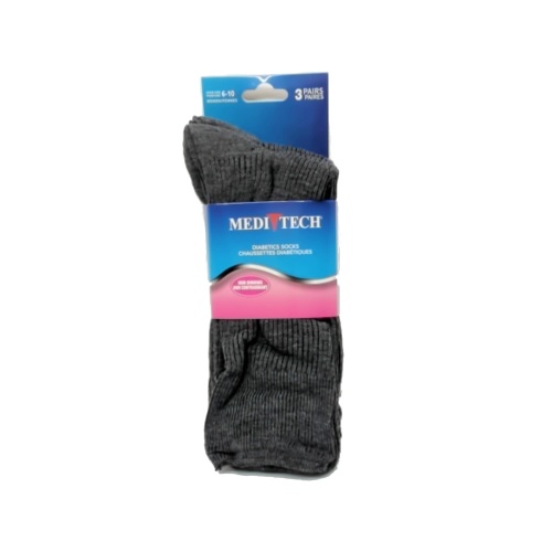 Socks Diabetic Women's 3pk. Charcoal Medi Tech Size 6-10