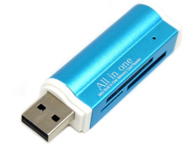 Card reader SD, mini SD, micro SD, MS, USB 2.0 - blue