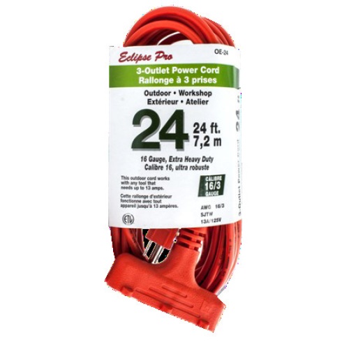 Cord Extension 24 foot 3 outlet 16/3