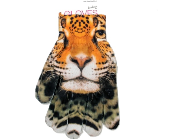 Texting Gloves Ladies Natural Leopard One Size