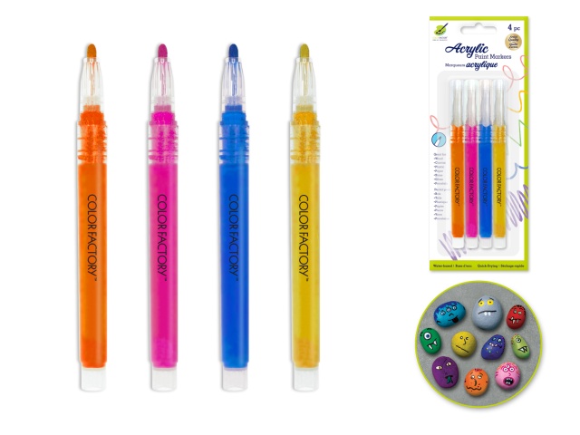 Color Factory: Premium Multi-Surface Acrylic Paint Markers 4pk A) Bright