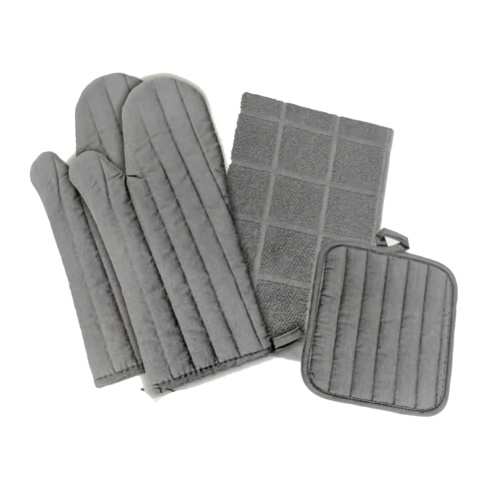 Solid 4 pc kitchen sets - mitts, pot holder, towel grey