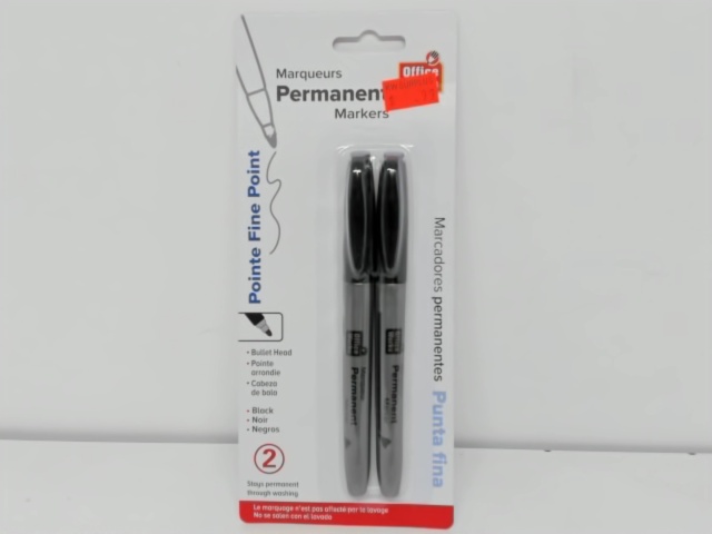 O.WKs. 2 Pk Fine Point Permanent Markers, Black color
