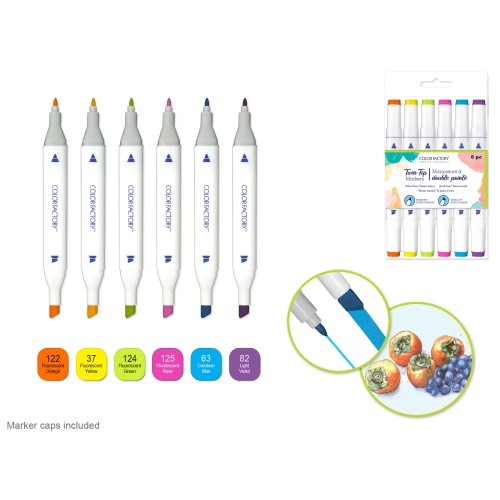 Color Factory: Water-Based Twin Markers Fine+Broad Tips 6pk A) Brights