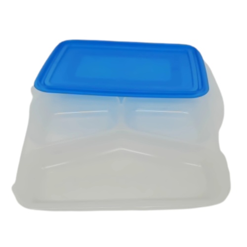 Food Container 3 Section Clear Plastic wBlue Lid