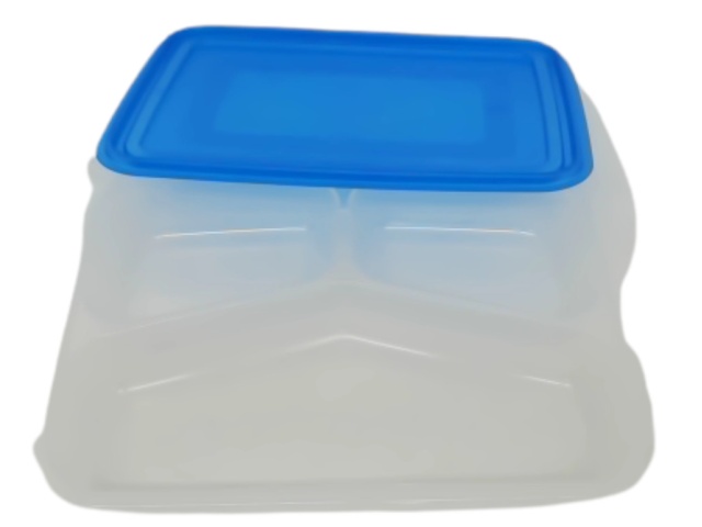 Food Container 3 Section Clear Plastic wBlue Lid