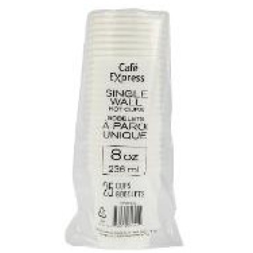 CAFE EXPRESS 8OZ WHITE HOT CUPS SINGLE WALL 25/SLEEVE