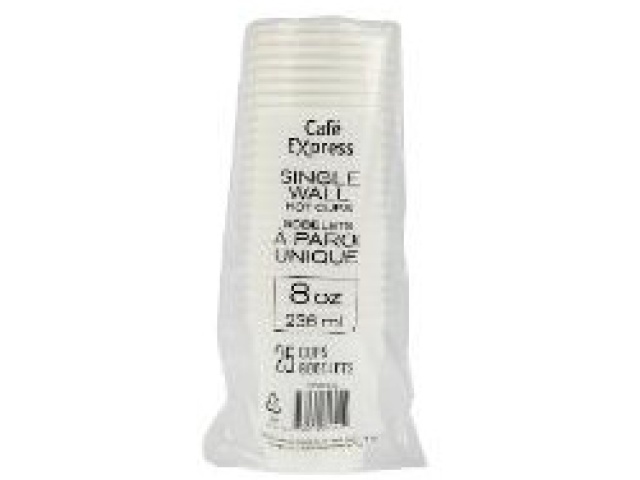 CAFE EXPRESS 8OZ WHITE HOT CUPS SINGLE WALL 25/SLEEVE
