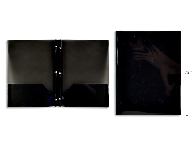 Plastic Portfolio With Prongs & 2 Pockets, Black Translucent 8.5x11.25 inch