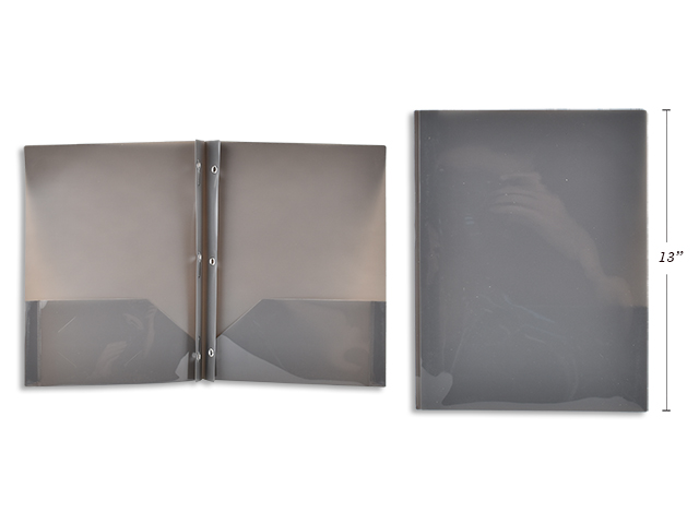 Plastic Portfolio With Prongs & 2 Pockets, Grey Translucent 8.5x11.25 inch