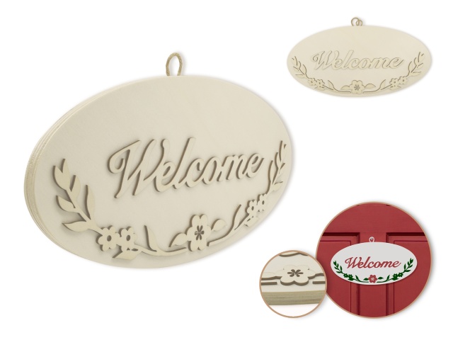 Wood Decor: 12 DIY Oval Wall Sign Plaque 3D w/Jute Hanger A) Welcome\
