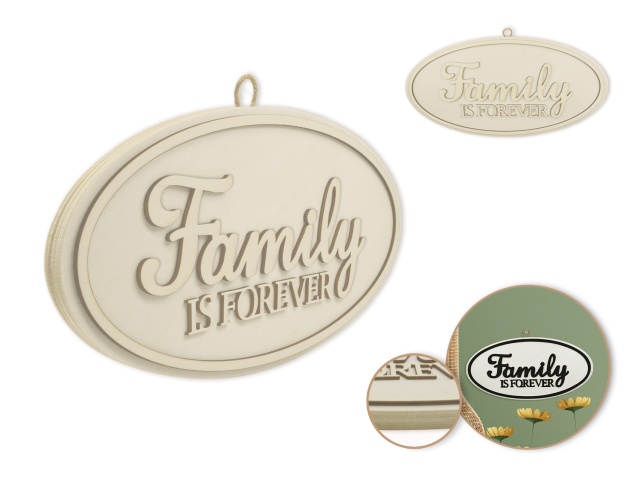 Wood Decor: 12 DIY Oval Wall Sign Plaque 3D w/Jute Hanger D) Family Forever\