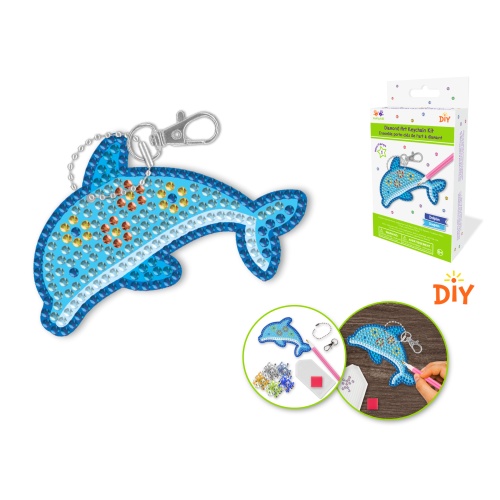 Krafty Kids Kit: Diamond Painting DIY Keychain Kit B) Dolphin