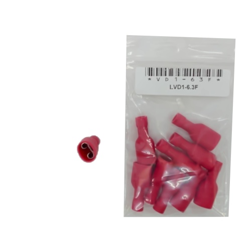 Fully Insulated Female Disconnect Crimp Terminal Stud Size: 0.8 X 6.35 / 0.032 X 0.250-Red Bag of 10