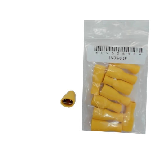 Fully Insulated Female Disconnect Crimp Terminal Stud Size: 0.8 X 6.35 / 0.032 X 0.250-Yellow bag 10