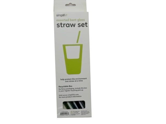 Bent Glass Straw Set 11pc. Assorted w/2 Brushes & Pouch (display)