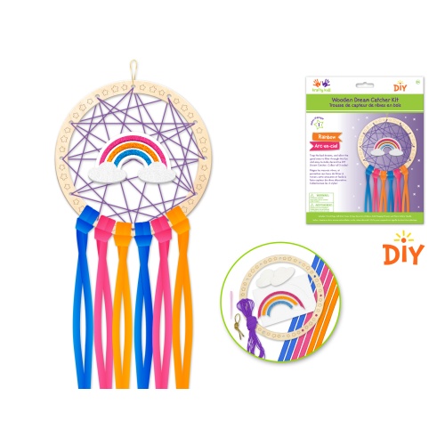 Krafty Kids Kit: DIY Wooden Dream Catcher Kit W/Ribbon Tails A) Rainbow