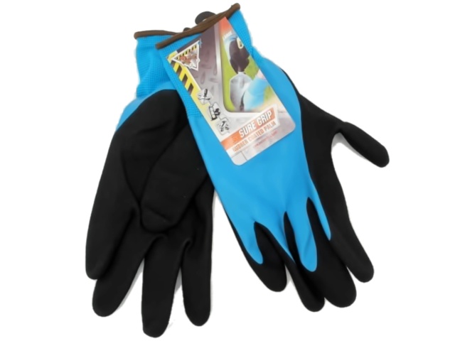 Gloves Rubber Coated Palm Large Black/Blue Sure Grip