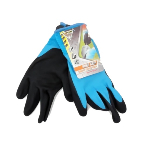 Gloves Rubber Coated Palm Small Black/Blue Sure Grip