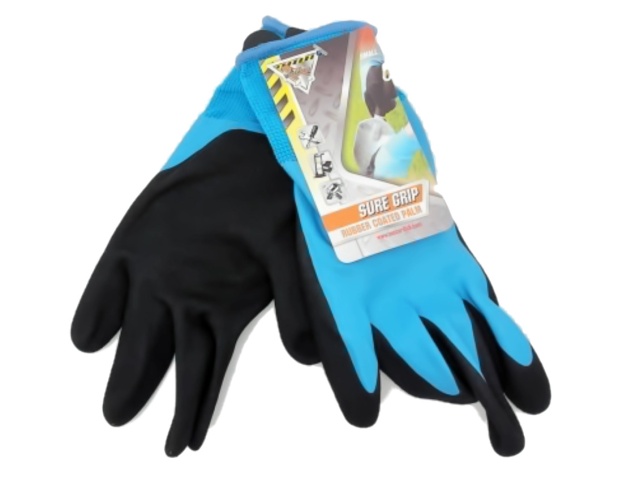 Gloves Rubber Coated Palm Small Black/Blue Sure Grip
