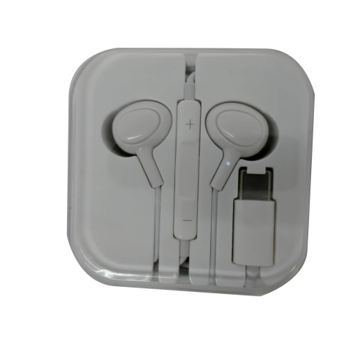 Earbuds with Type-C connector, microphone, and volume controls in-line