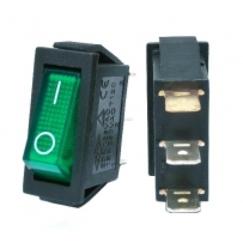 Switch Illuminated 110v 6a On-off Green rectangular