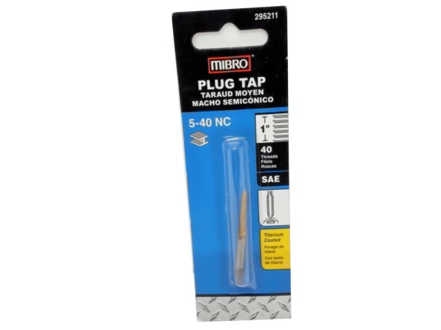 Plug Tap 5-40 NC 1 40 Threads SAE Titanium Coated Mibro\