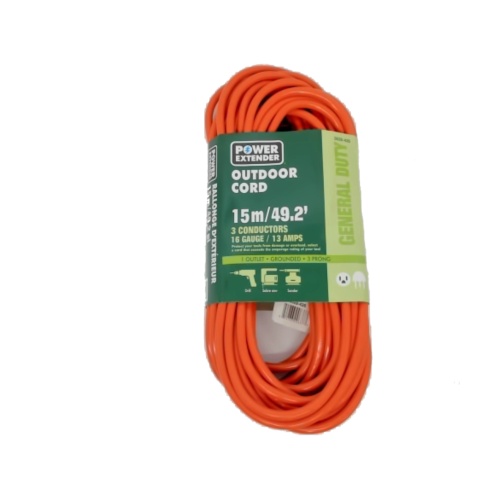 Extension Cord Outdoor 49.2' 1 Outlet 16 Gauge Orange (ENDCAP)