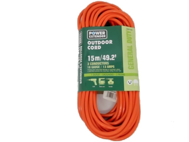 Extension Cord Outdoor 49.2\' 1 Outlet 16 Gauge Orange (ENDCAP)