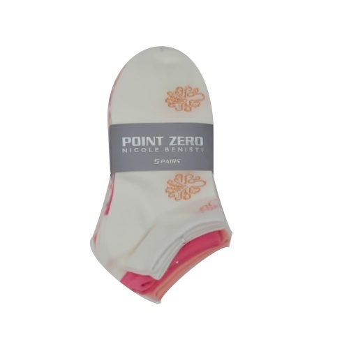Socks Ladies 5pk. Low Cut White/Pink Ass't Point Zero