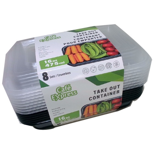 Container and clear lid combo rectangular 16 oz 8 pack
