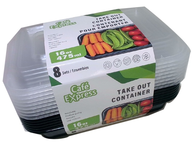 Container and clear lid combo rectangular 16 oz 8 pack