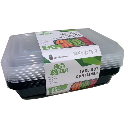 Container and clear lid combo rectangular 27 oz 6 pack