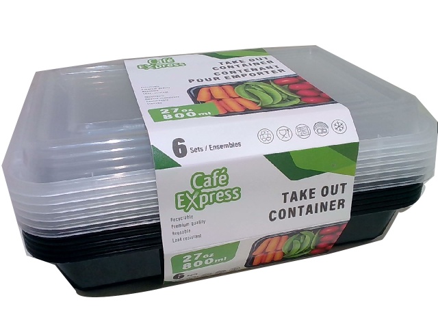 Container and clear lid combo rectangular 27 oz 6 pack