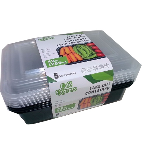 Container and clear lid combo rectangular 42 oz 5 pack