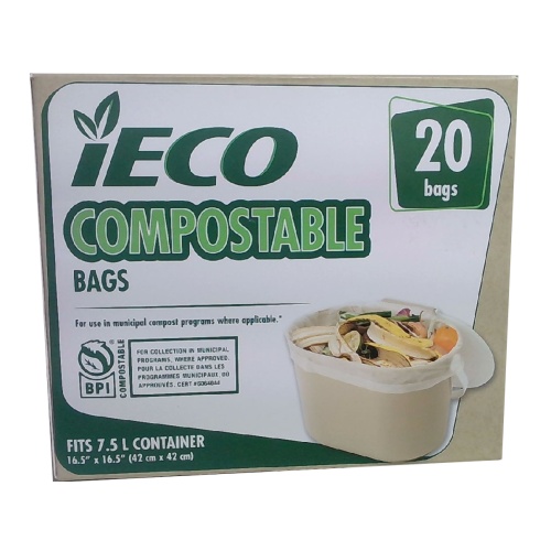 Compostable kitchen bags 20 pack fits 7.5L container 42x42cm