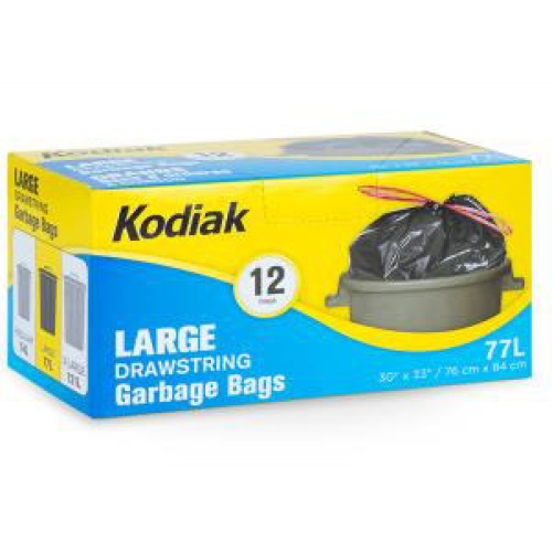 KODIAK REG BLACK DRAWSTRING GARB BAG 760x840MM 12/ROLL