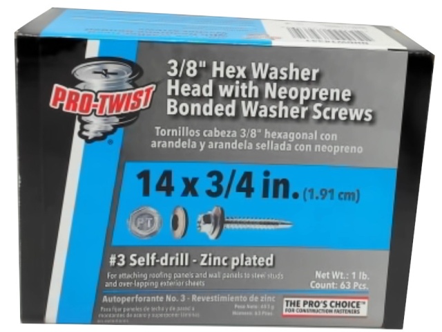 Hex Washer Head 14 X 3/4 63pcs w/Neoprene Bonded Washer Screws\