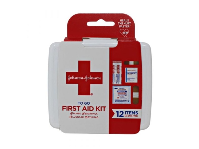J&J FIRST-AID TO-GO! 12CT MINI DURABLE PLASTIC CASE
