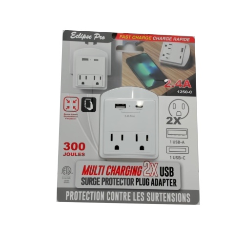 Multicharger with surge protector - USB-A Type-C 2.4A total with 2 outlets