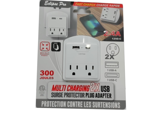 Multicharger with surge protector - USB-A Type-C 2.4A total with 2 outlets