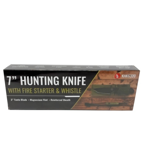 Hunting Knife 7 w/Fire Starter & Whistle