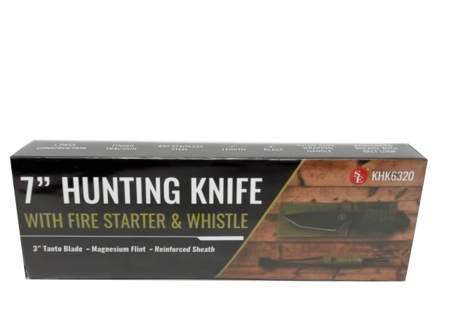 Hunting Knife 7 w/Fire Starter & Whistle\