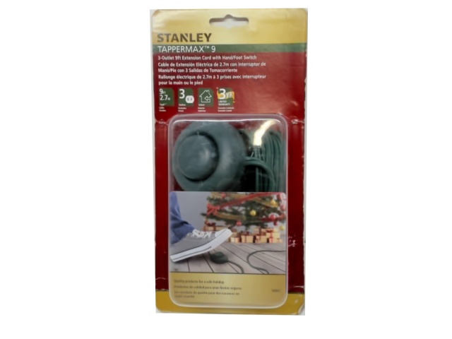 Extension Cord w/Switch 3 Outlet 9\' Green Indoor 16/2 SPT-2 Tappermax 9 Stanley