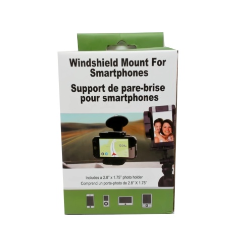 Windshield mount for smartphones includes a photo holder