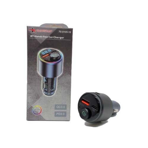 Car charger for phone or tablet - super fast PD Type-C and fast USB-A - BT and FB transmitter