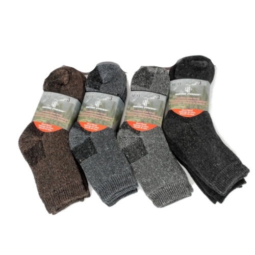 Thermal Work Socks 3pk Men's 10-13 Assorted Colours Wool Blend Wear Proof (endcap)
