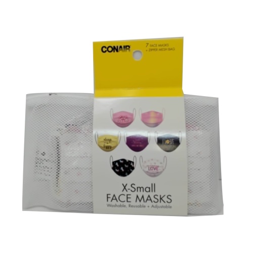 Face Masks Reusable X-Small 7pk. Ass't w/Zipper Mesh Bag Conair