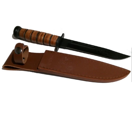Knife U.S.M.C. style fighting knife with leather sheath 12 inch 30cm overall - blade 7 inch 18cm